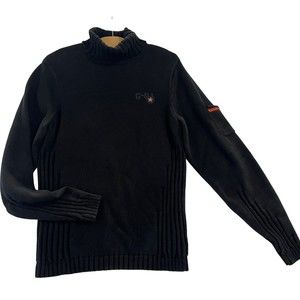 Vintage Y2K Guess Black Turtleneck Knit Sweater Ribbed Arm Pocket Mens Medium